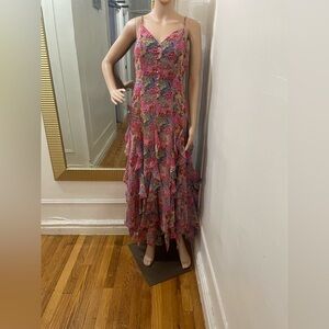 12th tribe Floral Pink Tiered Ruffle Maxi Dress